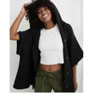 Aerie Hooded Chunky Knit Cape Sweater Cardigan Black XS/S Oversized emo grunge